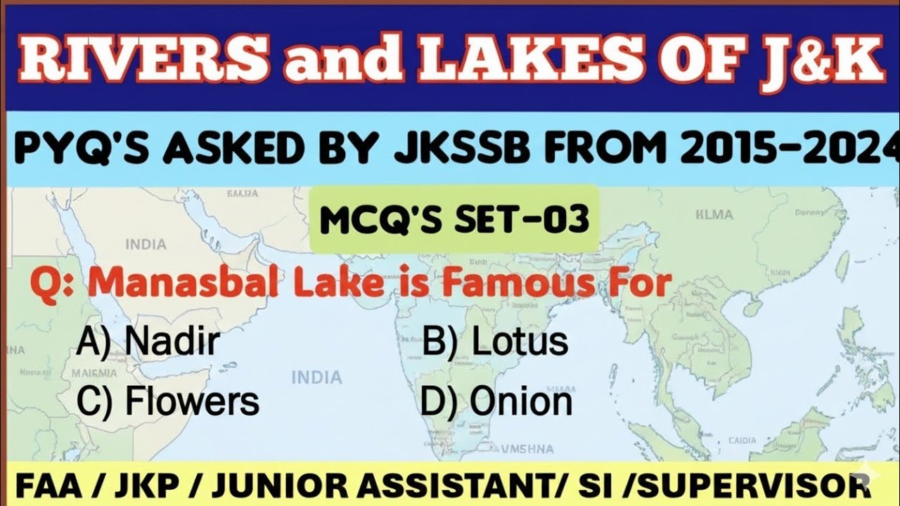Jkssb previous year questions | Rivers & Lakes of J&K  | FAA | JKP Constable | Jkpsi | jkssb exams |