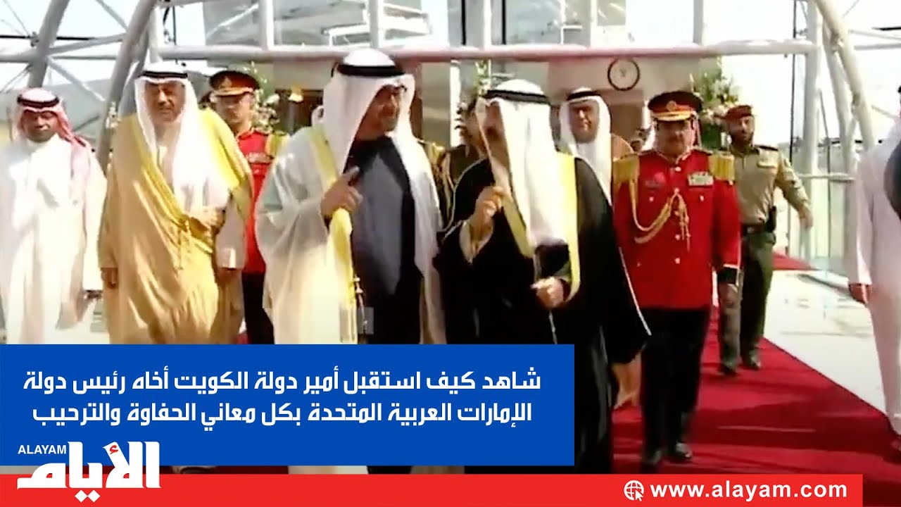 شاهد كيف استقبل أمير دولة الكويت أخاه رئيس دولة الإمارات العربية المتحدة بكل معاني الحفاوة والترحيب