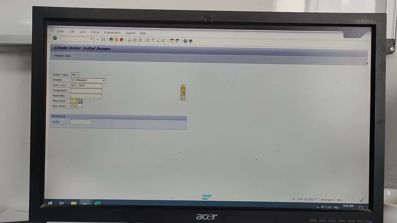 SAP PMP01 (PM-01) Creating Work Order.