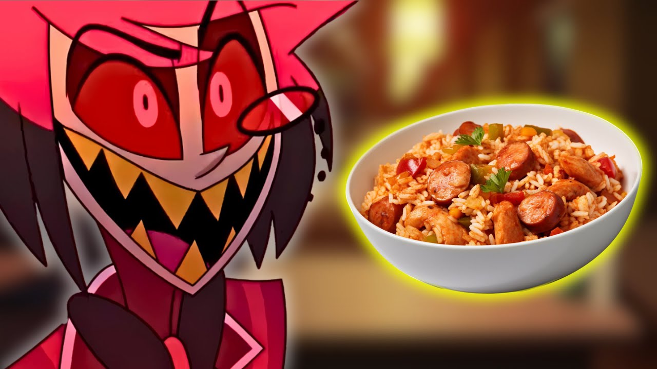 Alastor eats JAMBALAYA