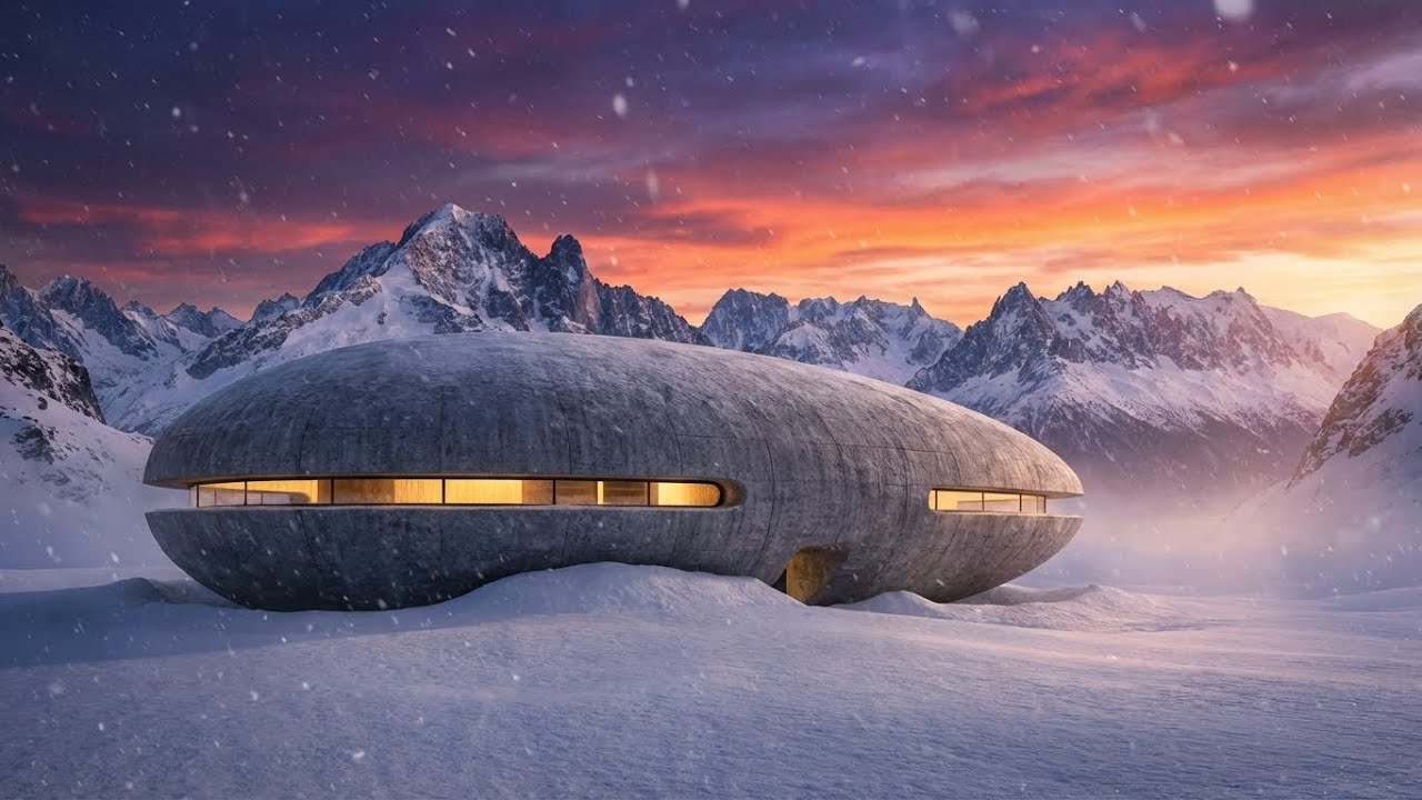 Unique Stone House Design 2026: Elliptical Roof & Luxury Interior (Swiss Alps)