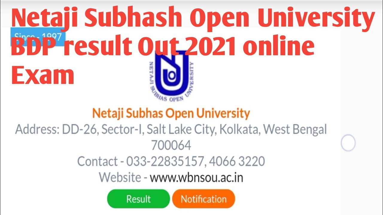 Netaji Subhash Open University BDP result Published 2021