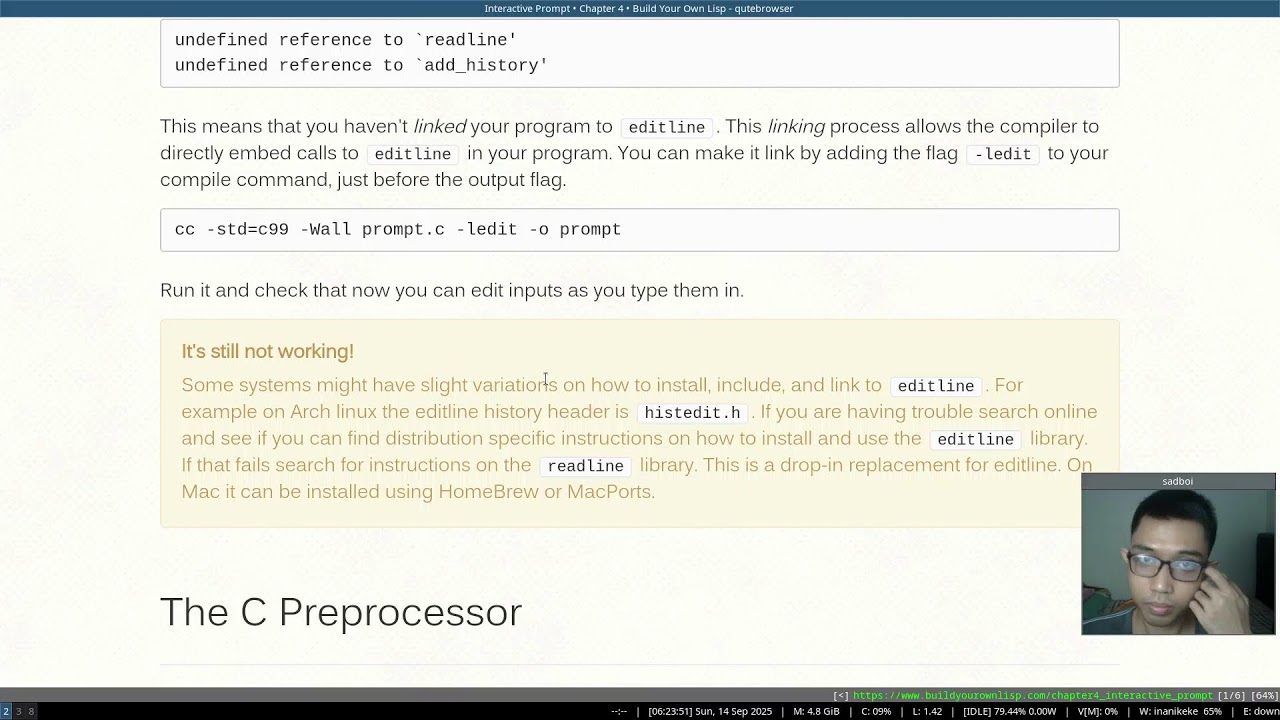 Live study: learn C programming language by building our own lisp (Part 6)