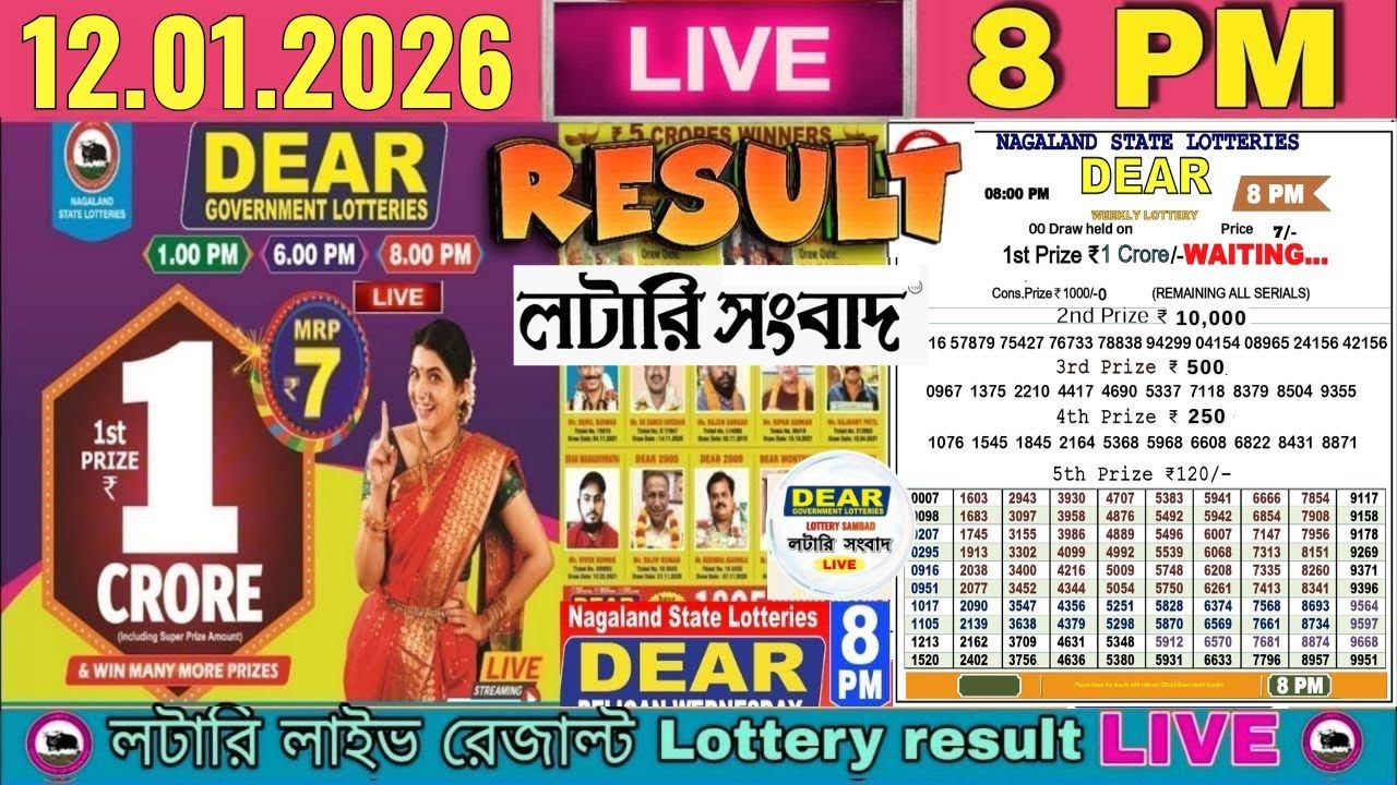 Dear Lottery Result Today Live Nagaland Lottery Sambad 8PM LIVE 12.01.2026  | Lottery Sambad