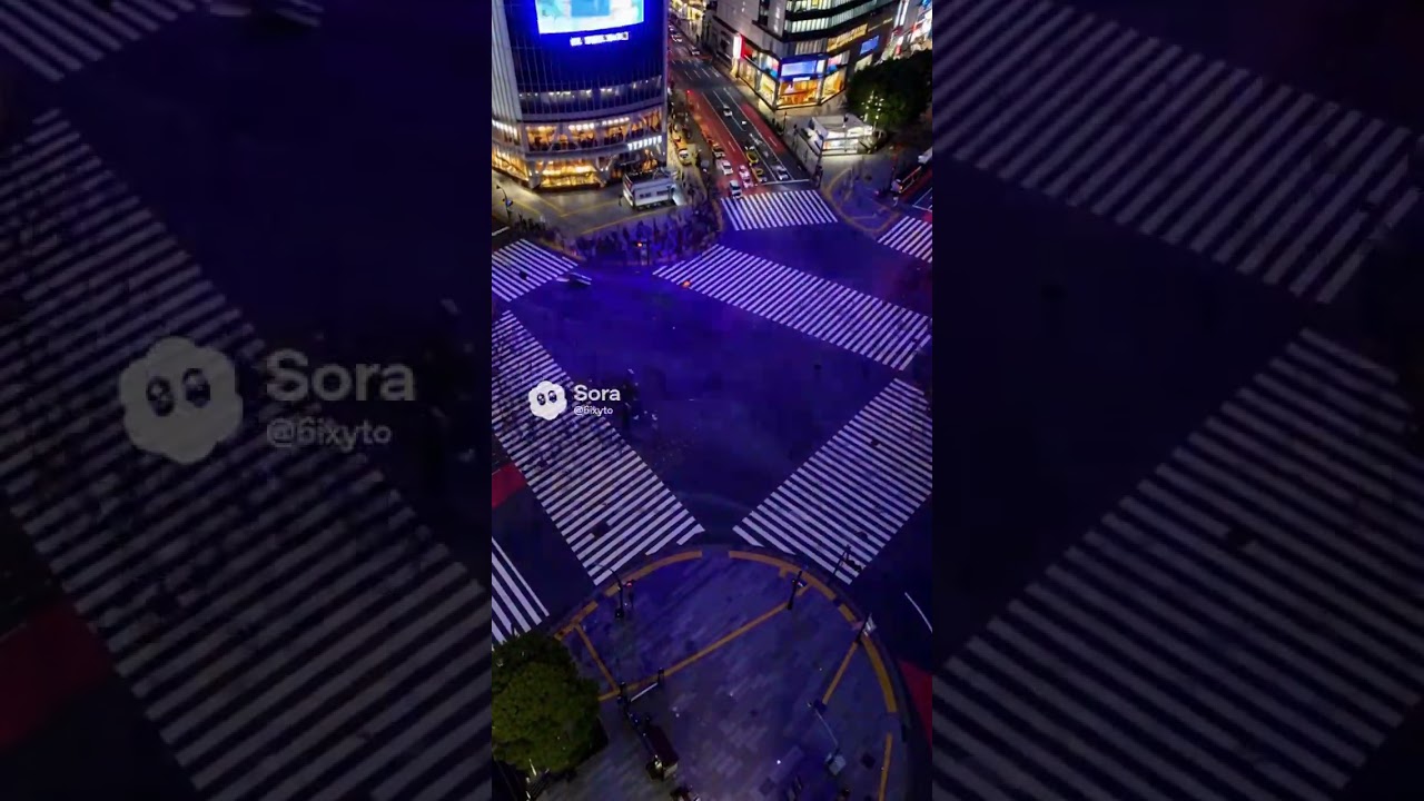 In a cinematic style, create a birdseye view timelapse of a busy pedestrian crossing in a city."