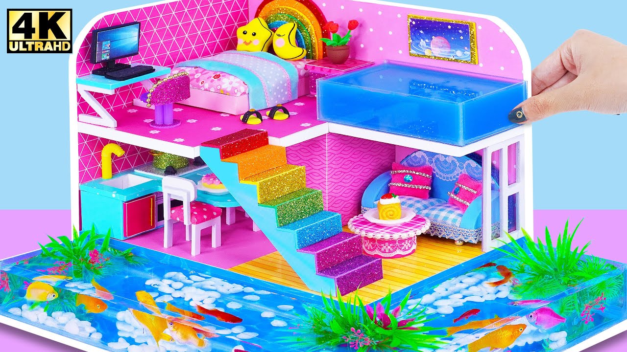 Build Aquarium around Cute Pink Miniature House from Cardboard ❤️ DIY Miniature Cardboard House