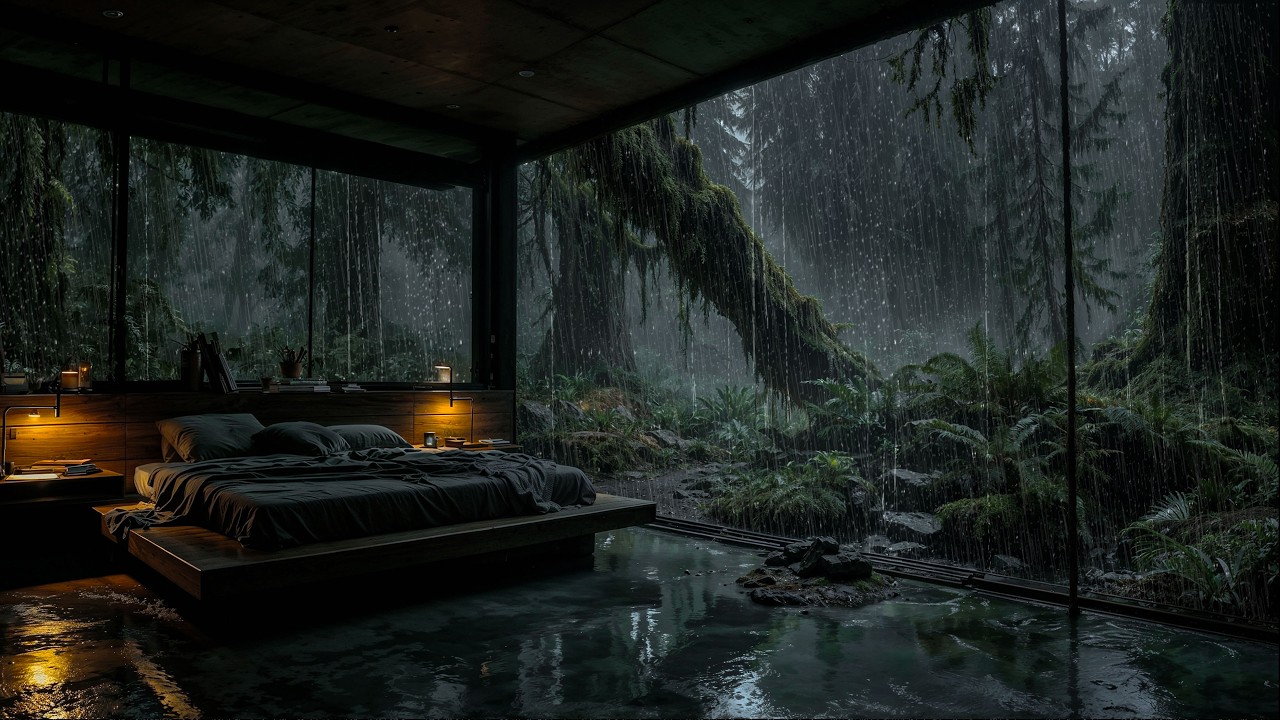 Rain Sounds for Deep Sleep and Relaxation | Forest Rain Falling Around a Quiet Cabin