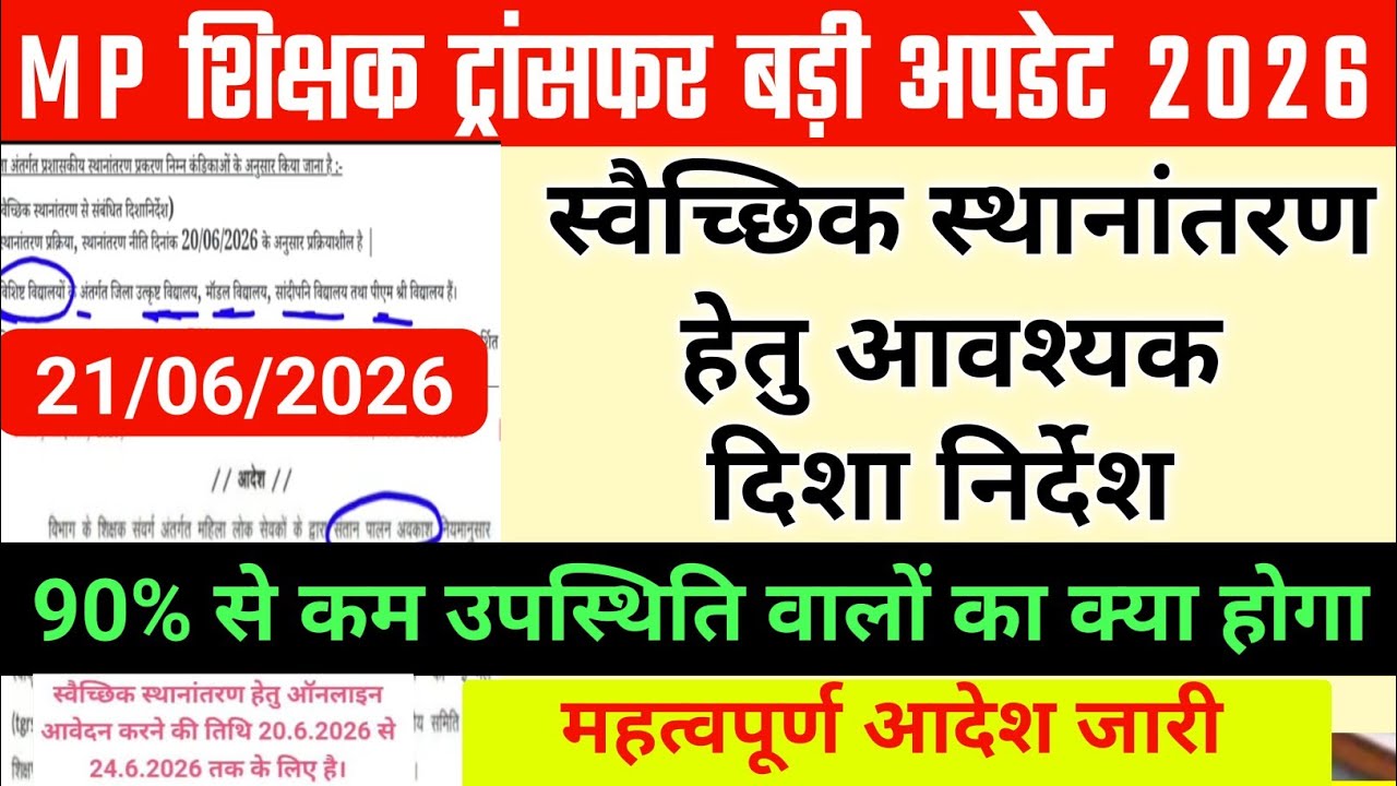 MP शिक्षक ट्रांसफर पॉलिसी अपडेट/mp shikshak transfer policy latest update today/Dpi teacher transfer