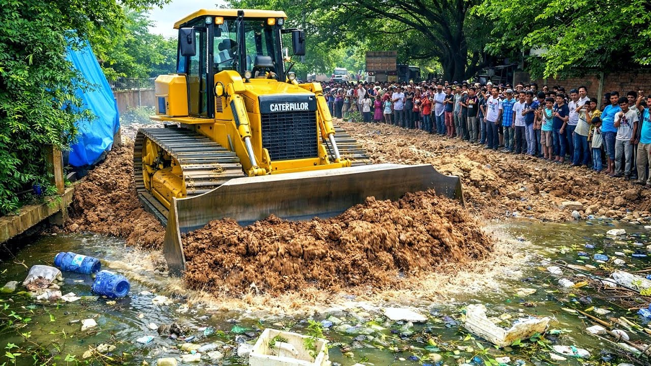 Amazing Complete Soil In The Water Project! 5 Ton Dumping Soil & Bulldozer KOMATSU D20P Pushing Sirt