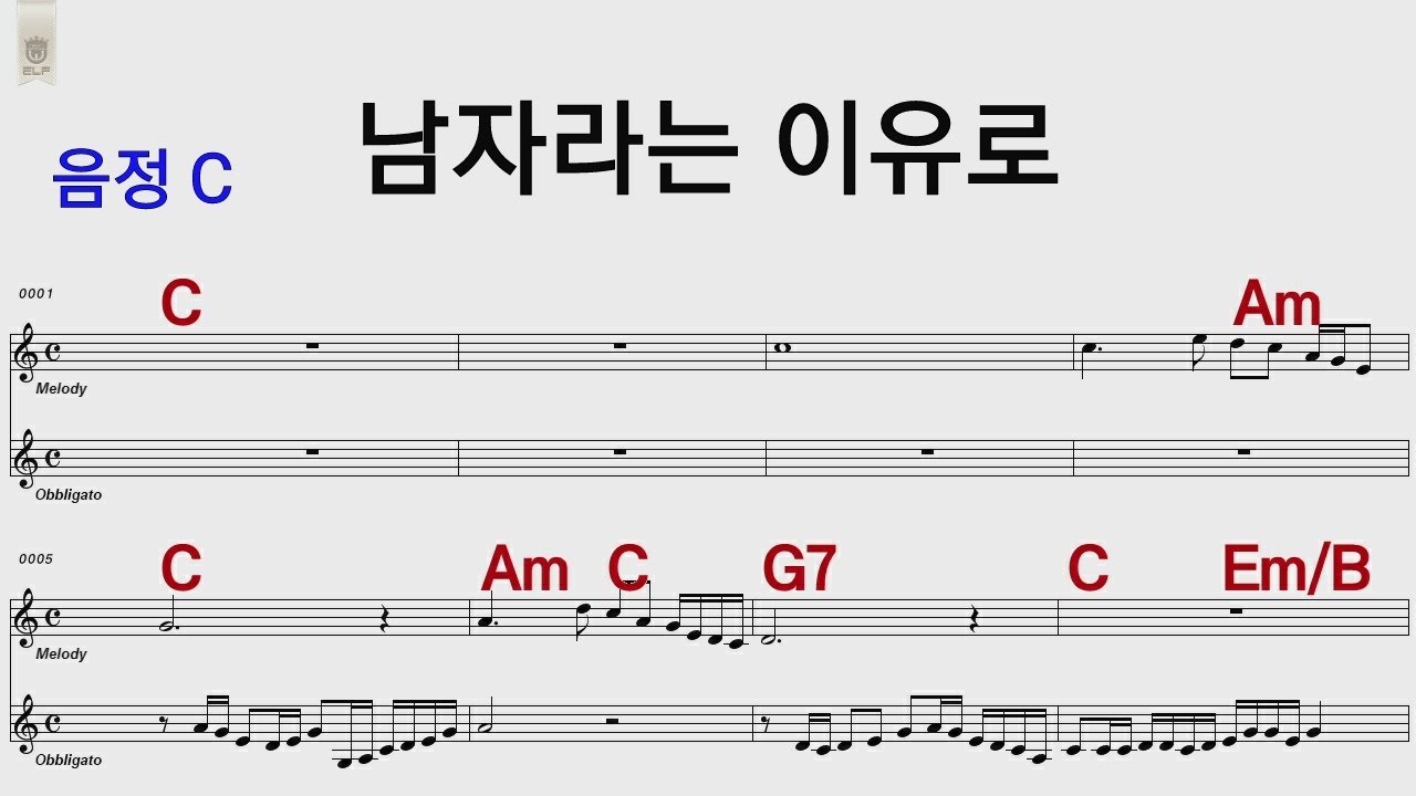 남자라는 이유로 C 조항조  /통기타 카포 악보영상