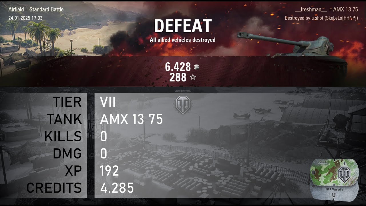 [1739] AMX 13 75 / 0 kills / 0 dmg / 192 xp / 4.285 credits || World of Tanks