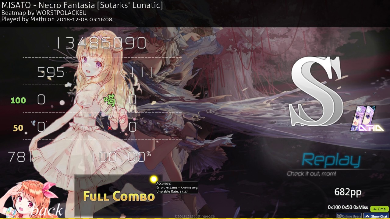 osu! | Mathi | MISATO - Necro Fantasia [Sotarks' Lunatic] +HD,DT 100% FC 682pp #1