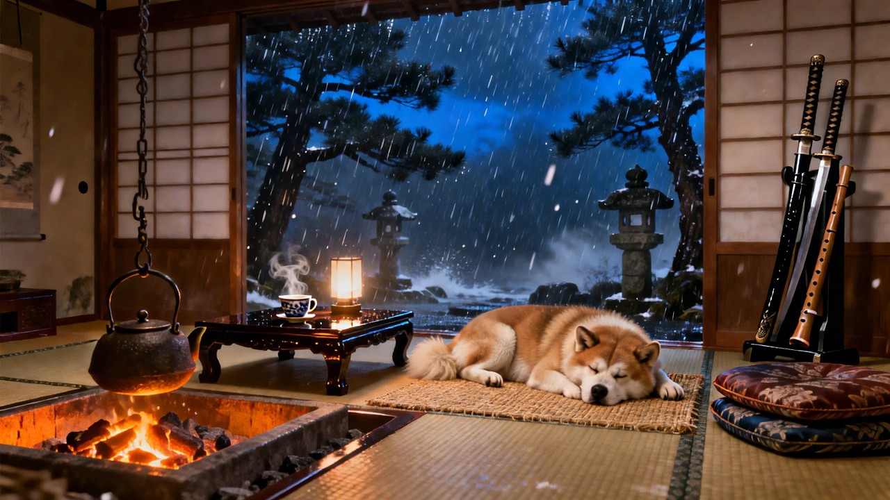 Дождь в сосновом дворе 🌧️🔥 Железный очаг, тихие клинки и спящий страж