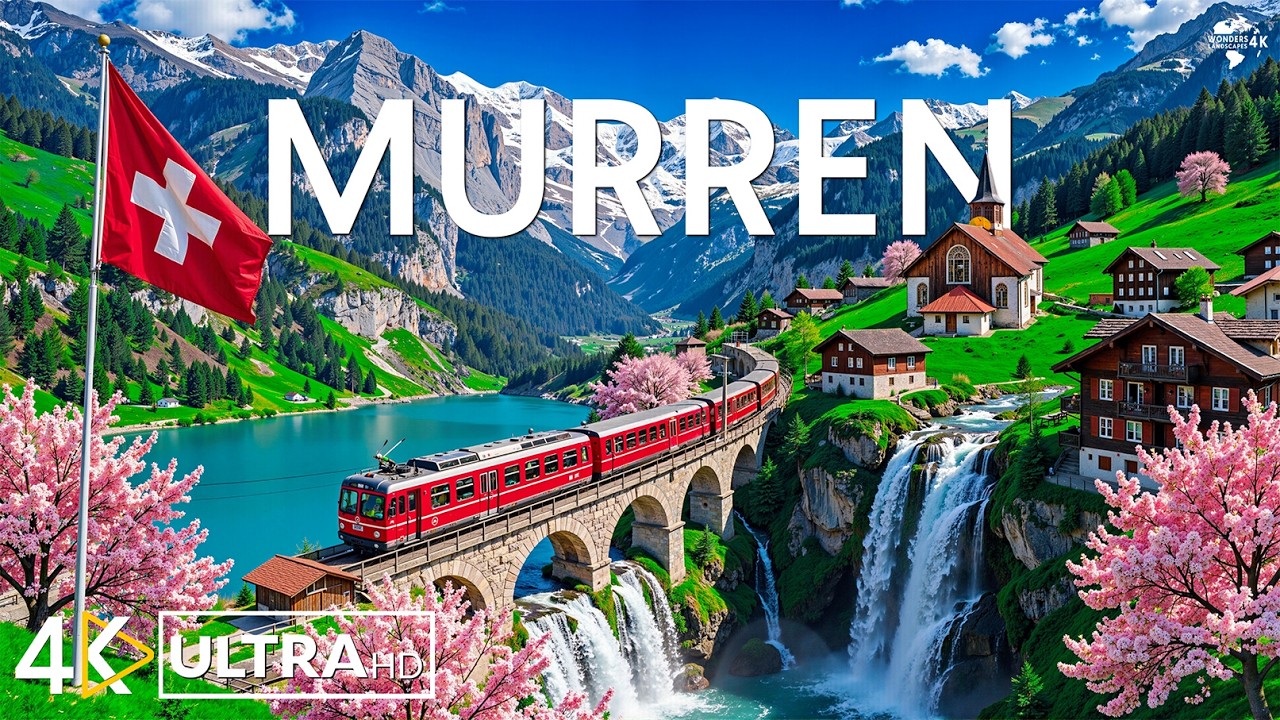 MURREN 4K 🌿 Швейцарская деревня на скалах, альпийская тишина и бескрайние горные пейзажи