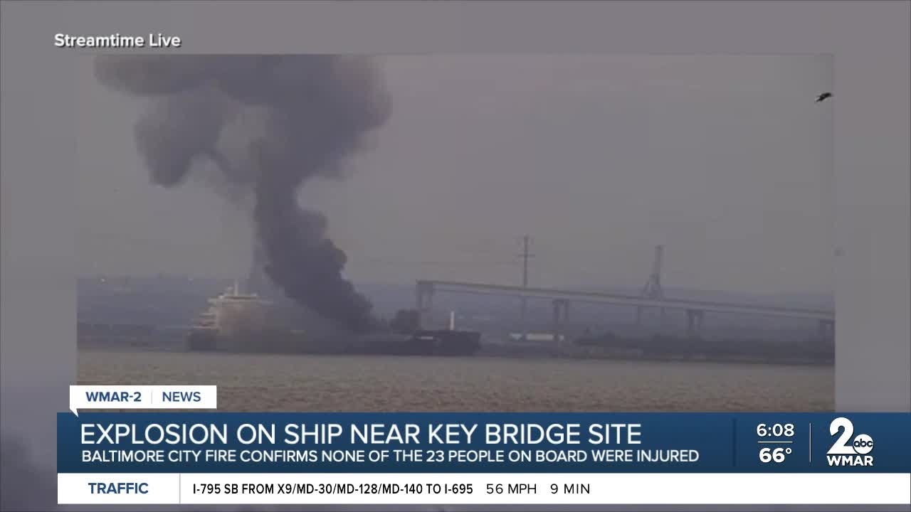 Ship explodes near Key Bridge collapse site