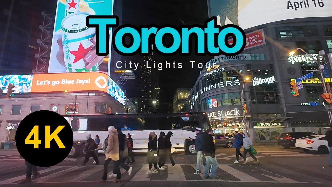 NIGHT DRIVE IN DOWNTOWN TORONTO | CITY LIGHTS TOUR | YONGE STREET | 4K UHD