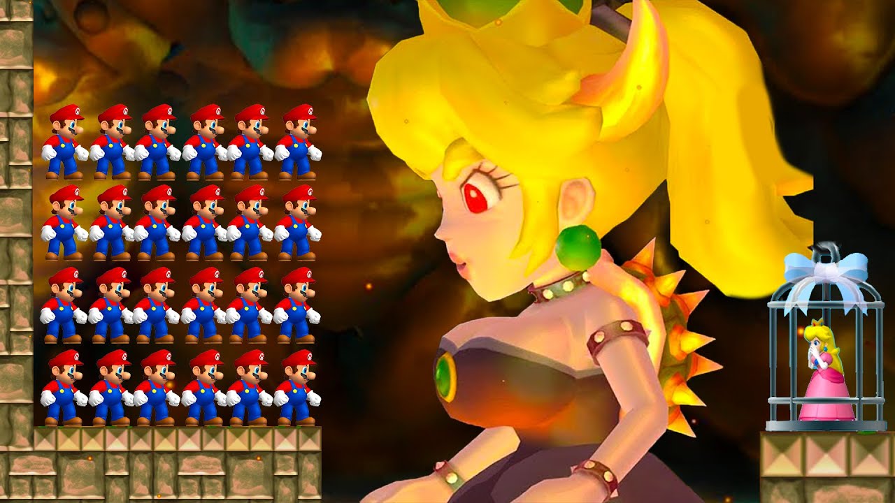What happens if A Lot of Marios try to Rescue Peach vs Bowsette in the Last Level?
