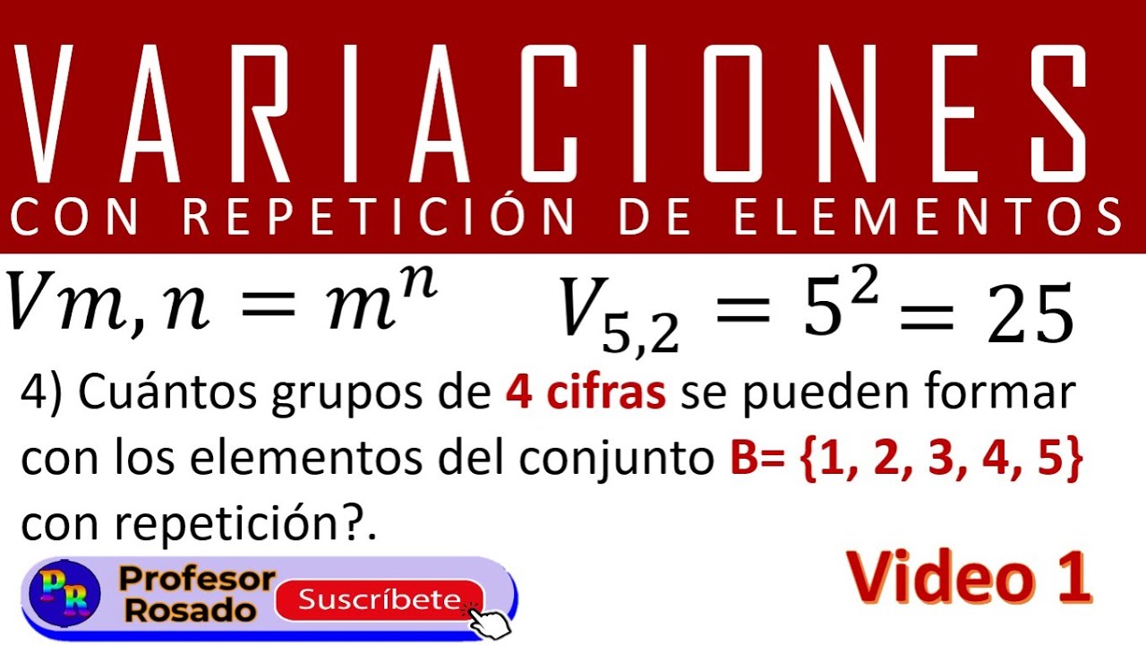 Variaciones con repetición de elementos y definición | paso a paso| Vídeo 1