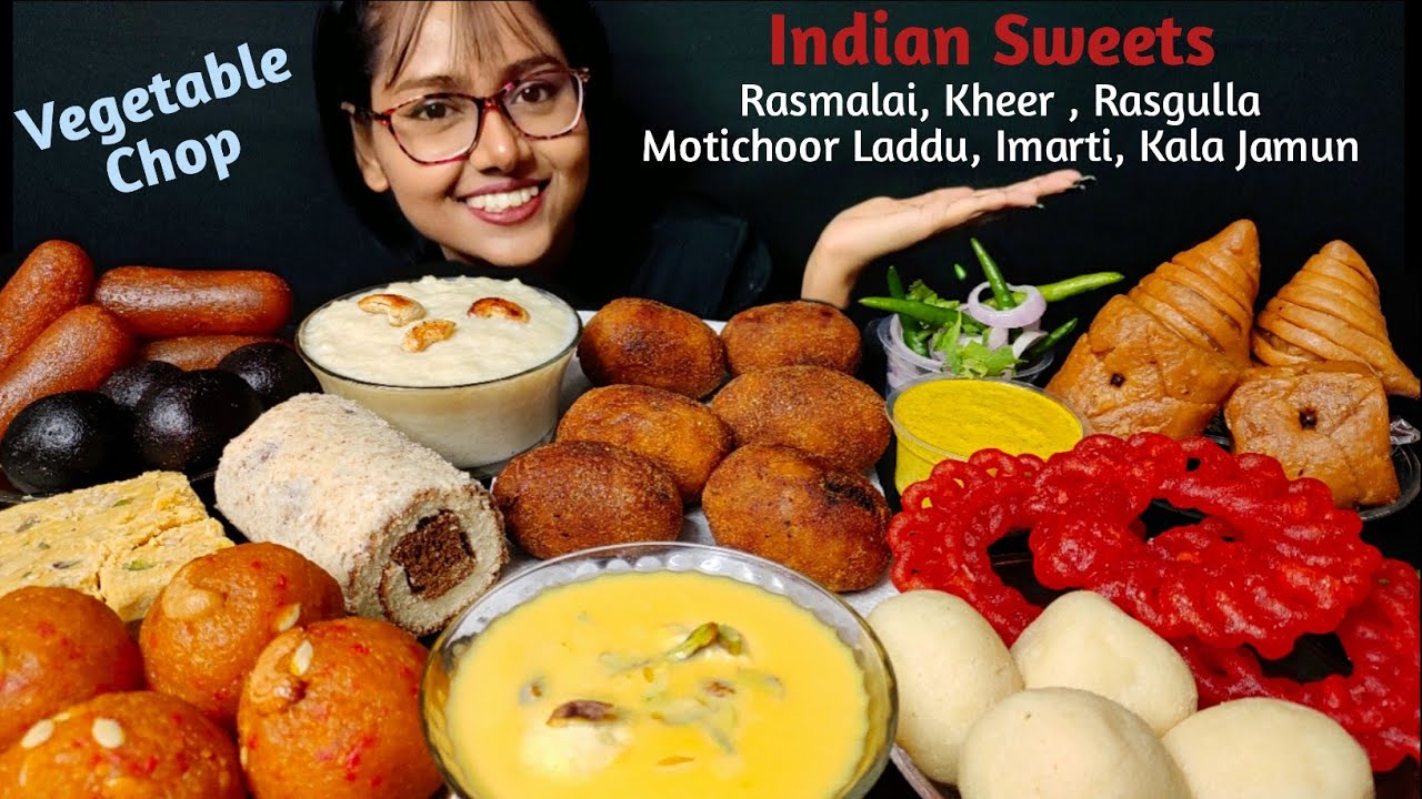 Eating Indian Sweets, Rasmalai, Kheer, Rasgulla, Laddu | Big Bites | Foodie Darling | Asmr Eating