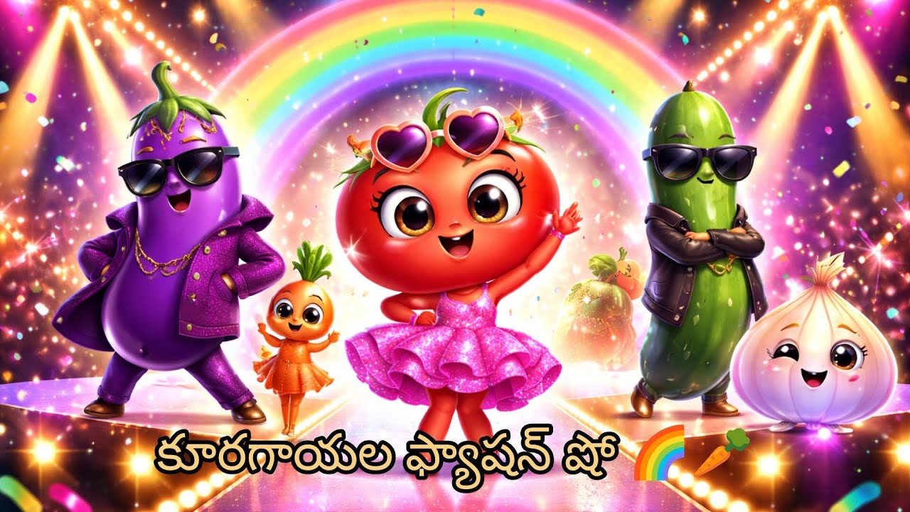 కూరగాయల ఫ్యాషన్ షో 🌈🥕 | Fun Vegetable Fashion Show Song for Kids | Healthy Food Rhyme Telugu