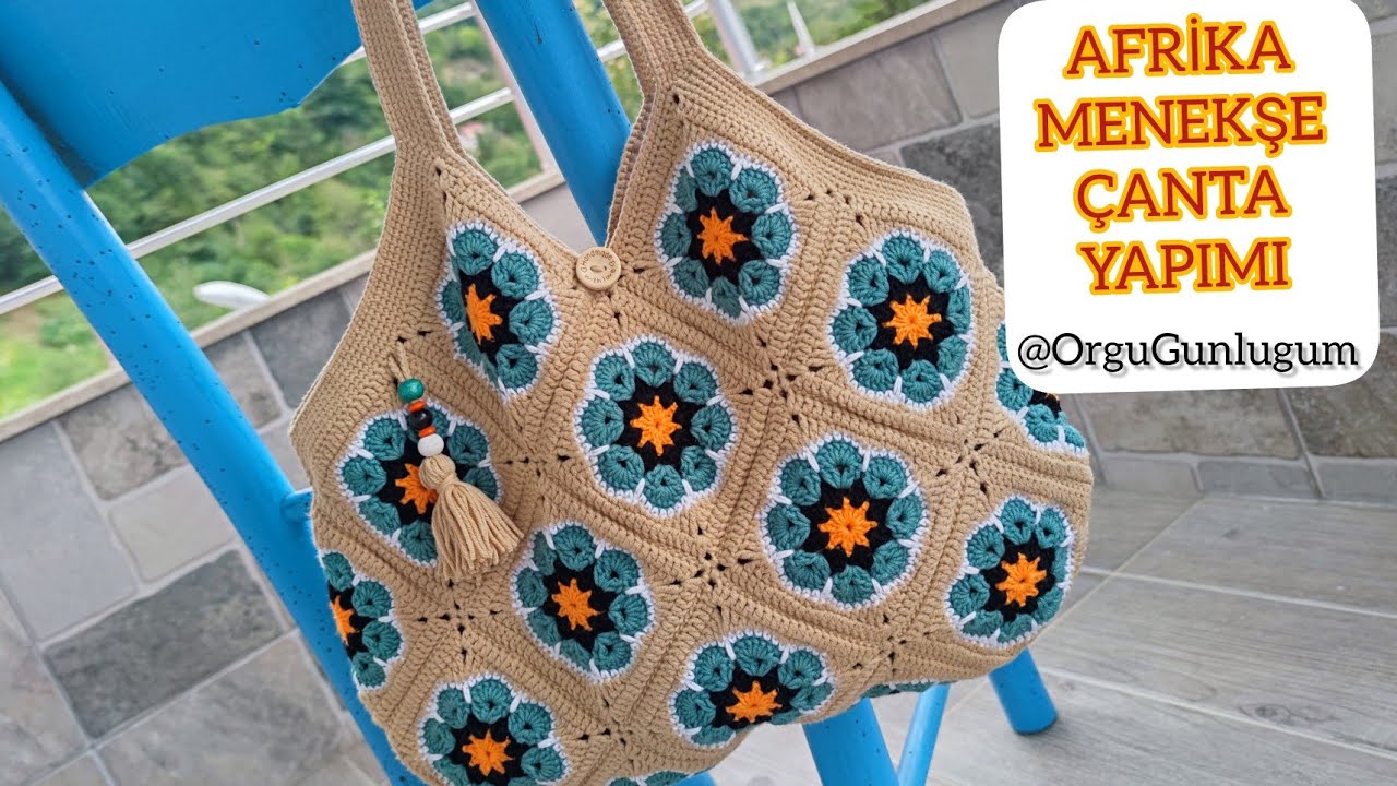 AFRİKA MENEKŞE ÇANTA YAPIMI ☀️ Motifli Çanta Yapımı 🧡24 Motifli Afrika Menekşeli Motif Çanta Yapımı