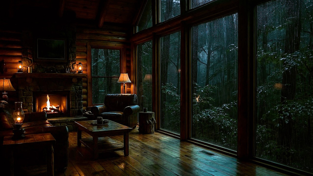🔴 LIVE Rainy Forest Cabin 🌧️🔥 | Cozy Fireplace & Heavy Rain Sounds for Deep Sleep (NO ADS)