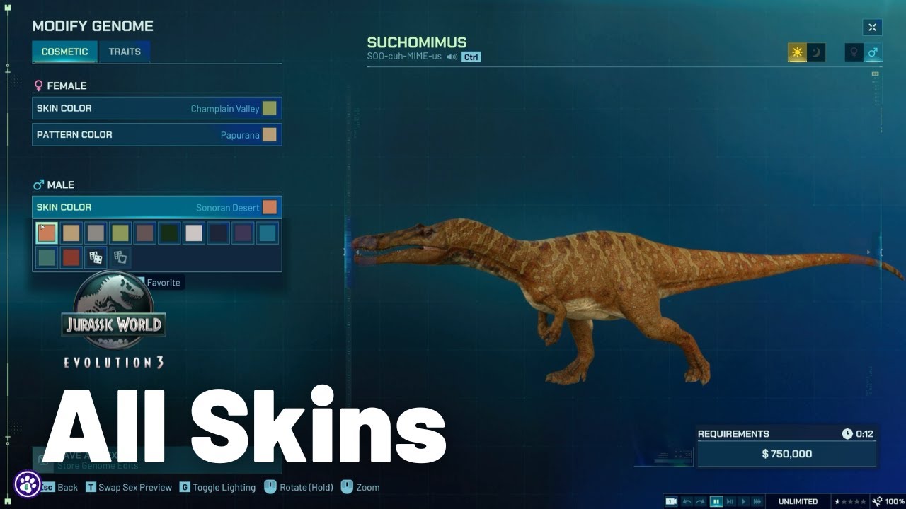 ALL Suchomimus Skins! | Jurassic World Evolution 3 | No Commentary