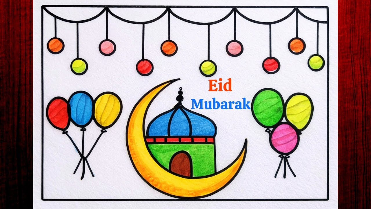 How To draw eid mubarak drawing🌙 /Eid mubarak drawing /Eid special Drawing Easy /Eid UL Fitr Drawing