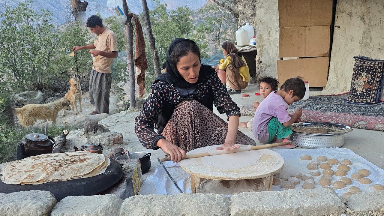 🔥 Cave Life Challenge in theZagros Mountains  TheTraditionalBread-Baking Art of Iranian NomadWomen 🍞