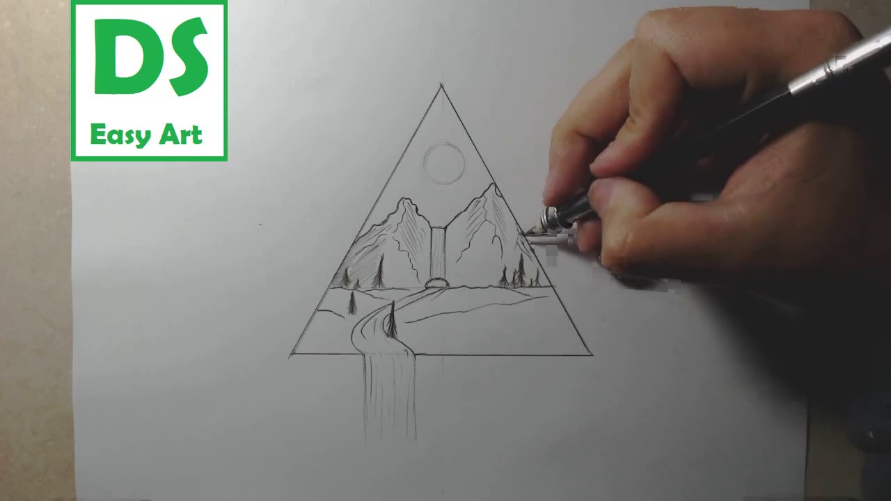 como desenhar paisagem com cachoeira passo a passo