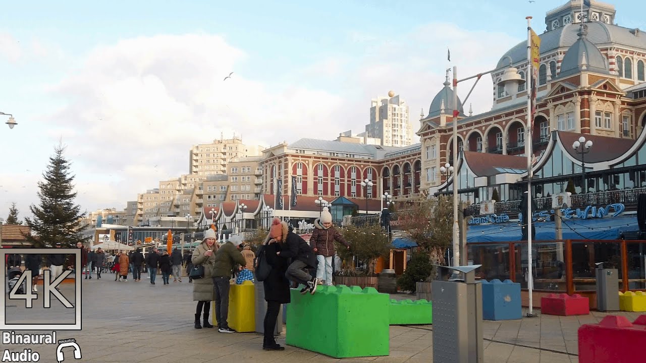 Walking the Scheveningen Boulevard, the Hague. 4K/60fps Binaural Ambient Sounds
