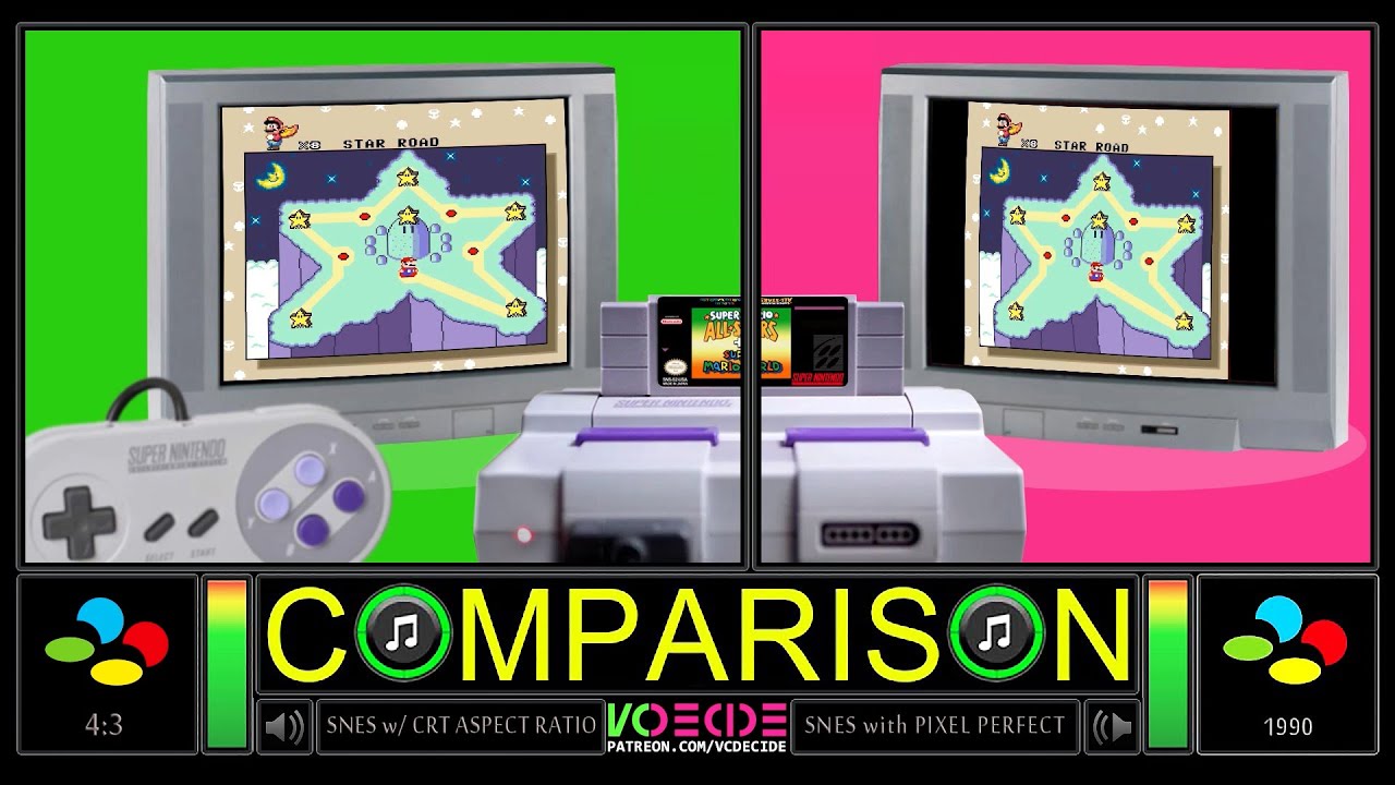 [4:3 vs 8:7] Super Mario World (SNES vs SNES) Side by Side Comparison - Dual Longplay | VCDECIDE