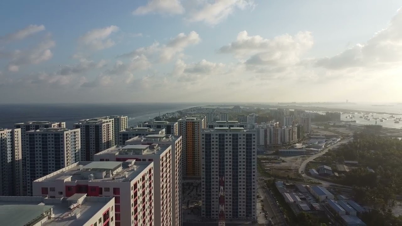 Birds eye view of Hulhumale Phase 2 and Hulhumale.