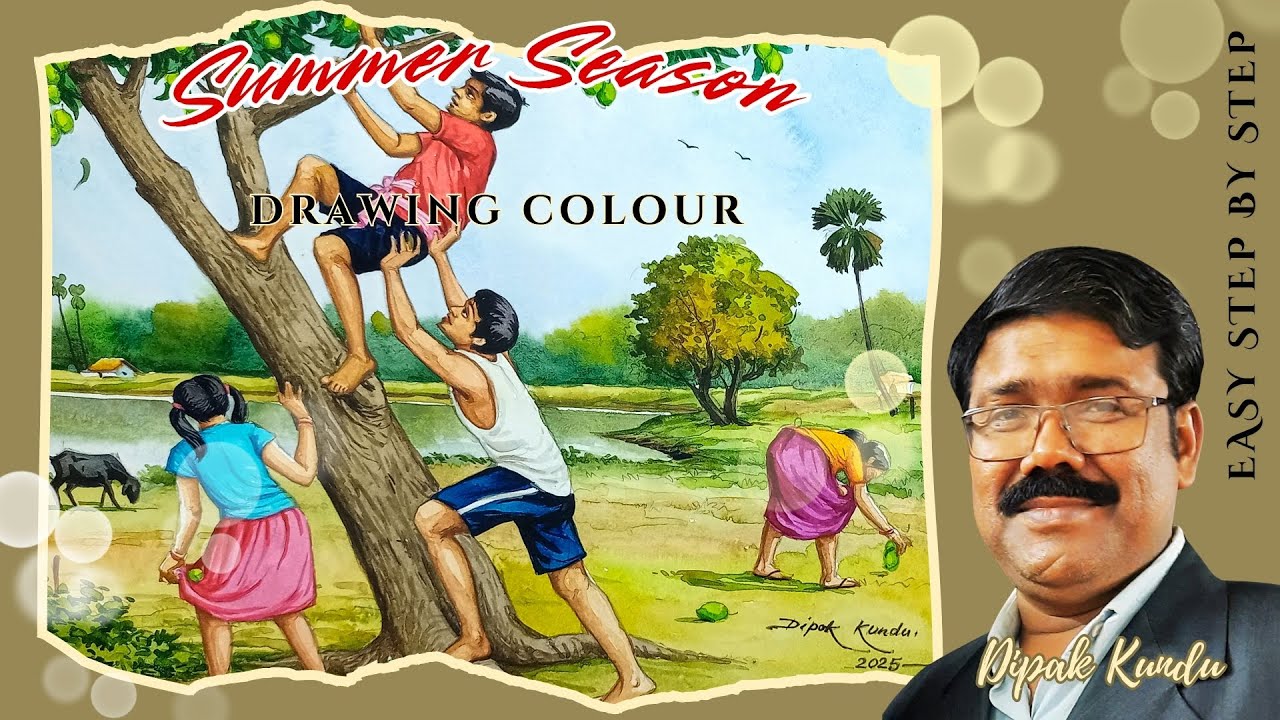 Beautiful Summer Season Drawing With Watercolor