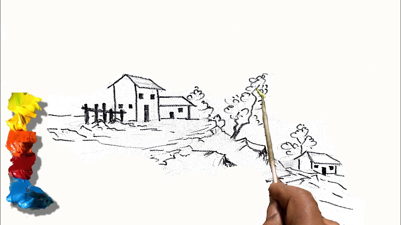 Acrylic Landscape Painting in Time-lapse | VILLAGE PAINTING | Old Village Houses | Nepali Painting