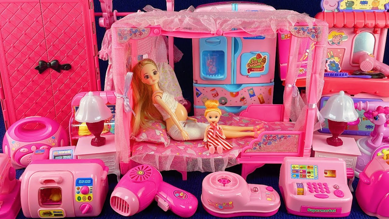 8 Minutes Satisfying with Unboxing Pink Barbie Princess Bed & Kitchen | ASMR | Toys Review 