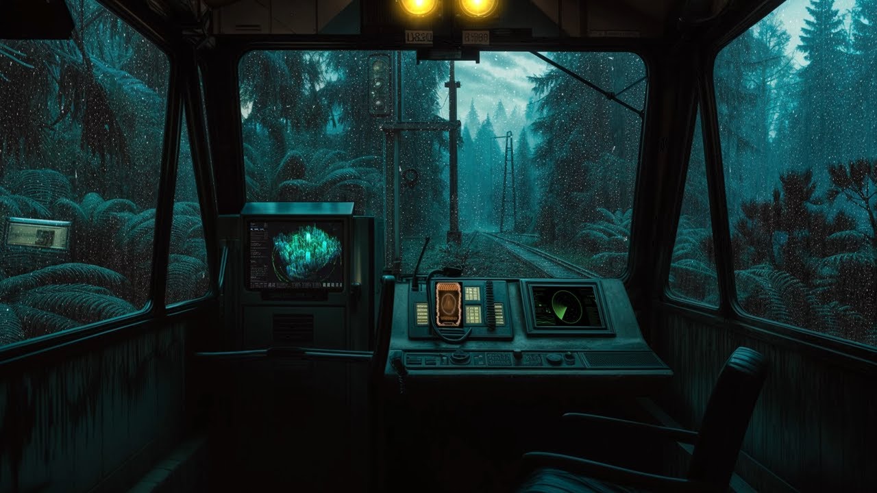 Midnight Forest Rail Control – Rainy Sci-Fi Train Ambience for Deep Focus, Relaxation & Sleep