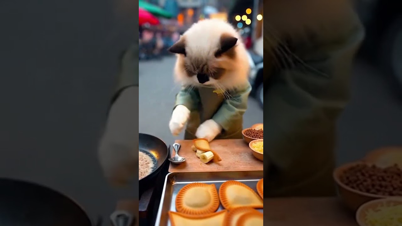 Street Food: A Ragdoll Cat selling Pastel (Brazilian Deep-Fried Pastry) at Village Sun Clay Slab