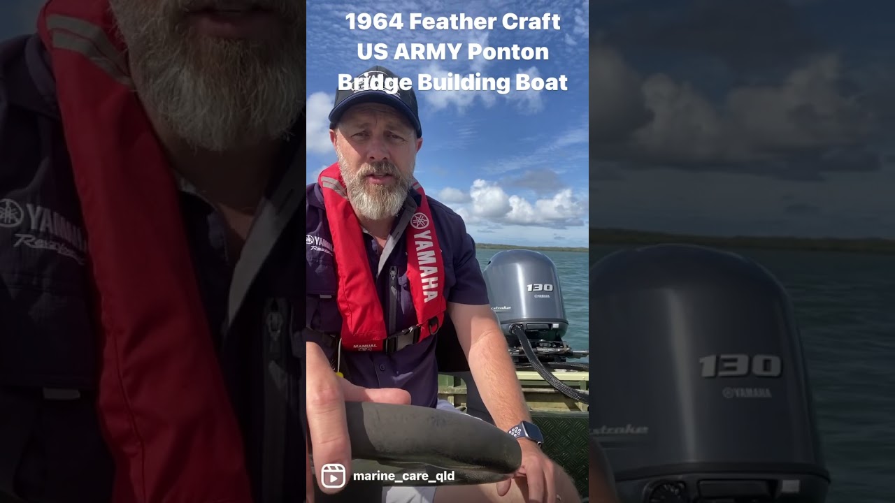 1964 Feather Craft Ponton Half Section Bridge Building Boat 130hp Yamaha repower