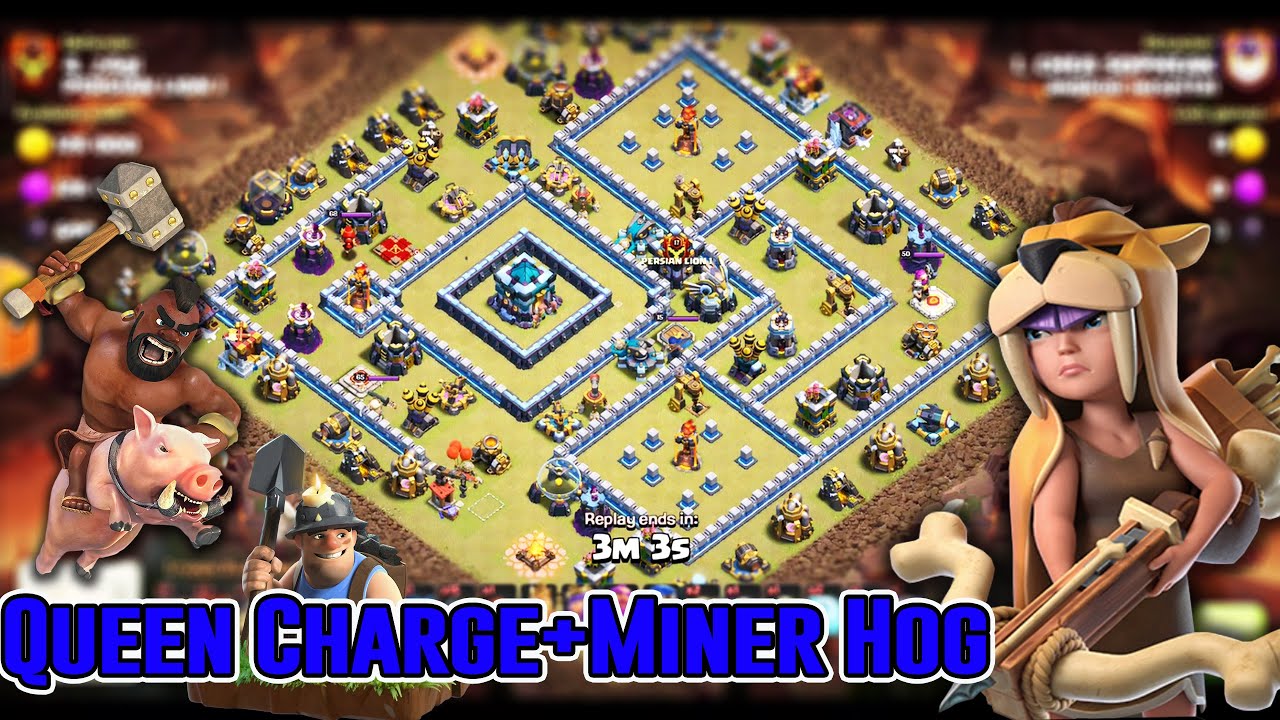 New TH13 Best Attack Queen Charge Miner Hog Strategy Beat Th13 3-Stars ( Clash of Clans )