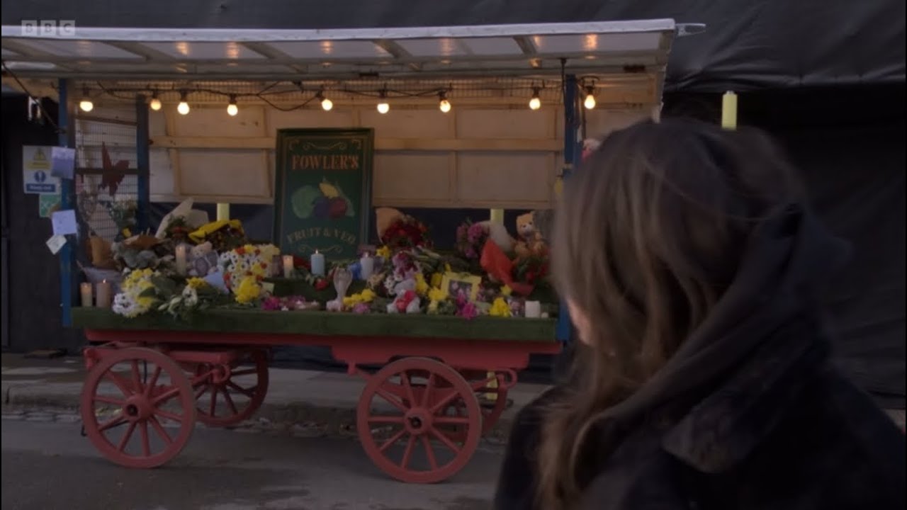 Eastenders Stacey returns to Walford on a milk float as Martin’s funeral day arrives scene