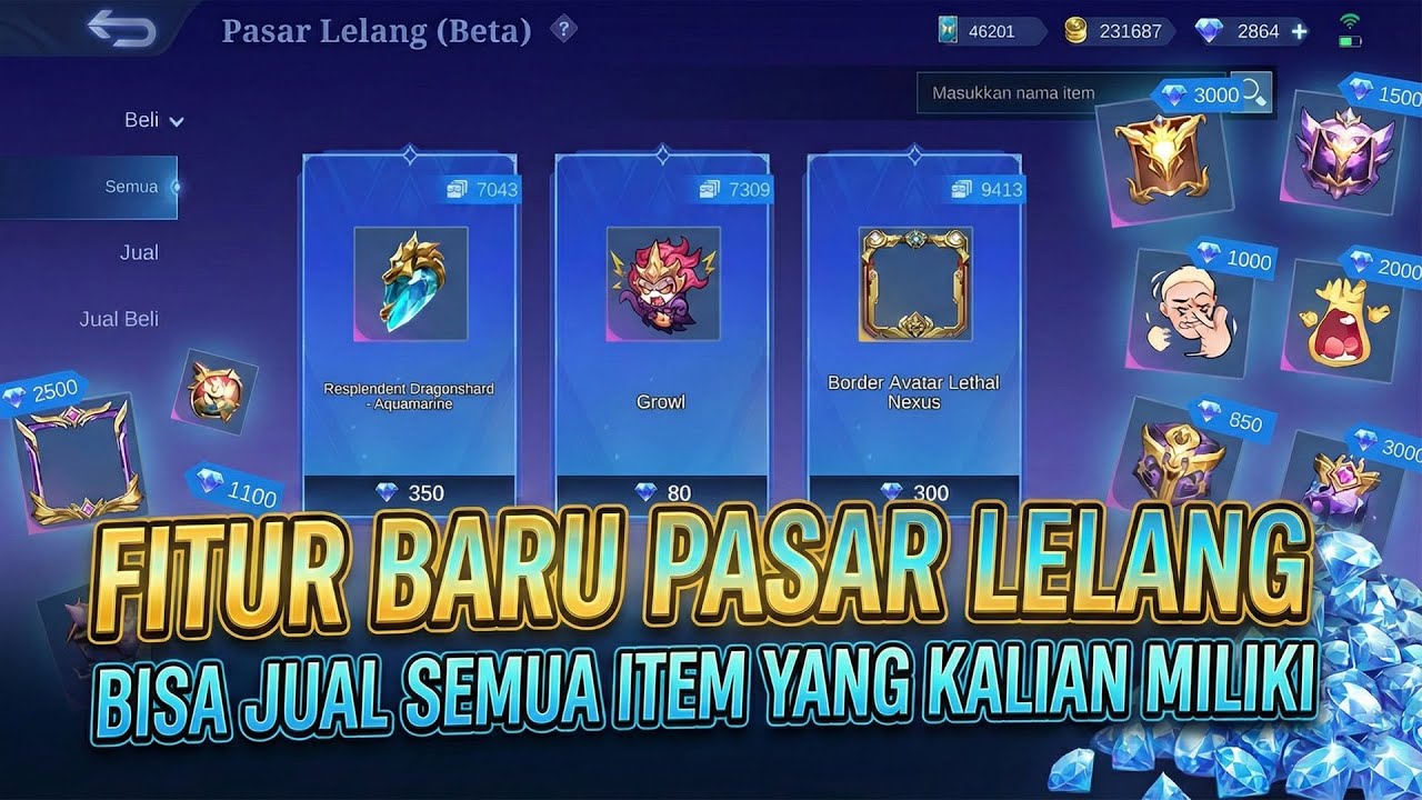 FITUR BARU PASAR LELANG MOBILE LEGENDS - BISA JUAL SEMUA ITEM & PERINTILAN KALIAN JADI DIAMOND!