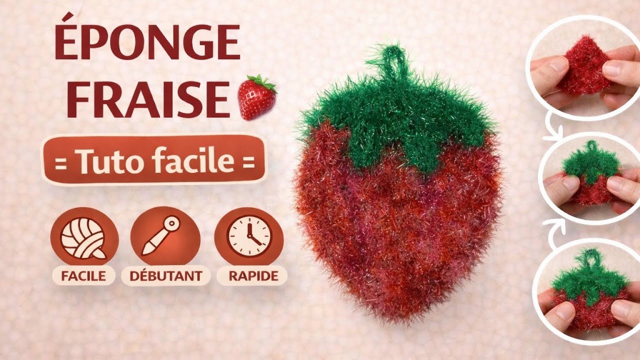 Éponge fraise 🍓 au crochet : tuto en pas à pas
