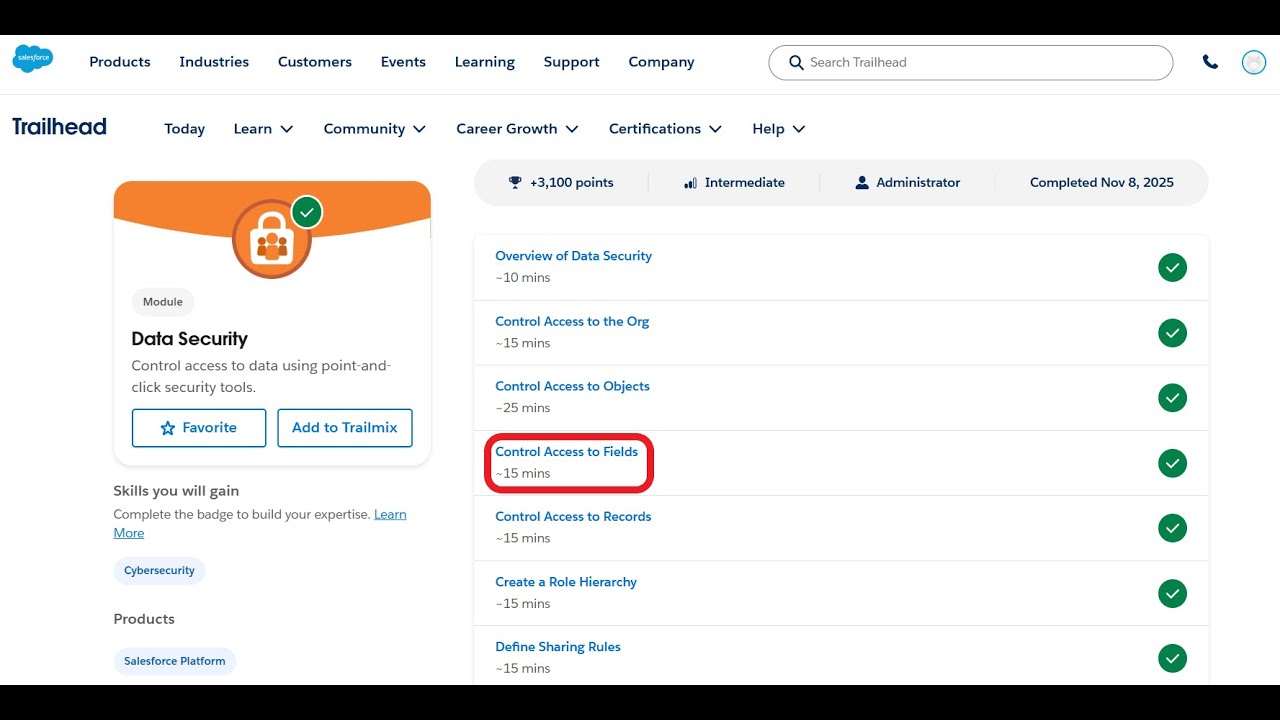Контроль доступа к полям | Безопасность данных | Trailhead | Salesforce | Виртуальная стажировка