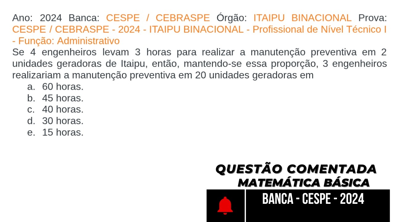 BANCA CESPE Questão de Matemática Básica Resolvida Passo a Passo  Concursos 2024
