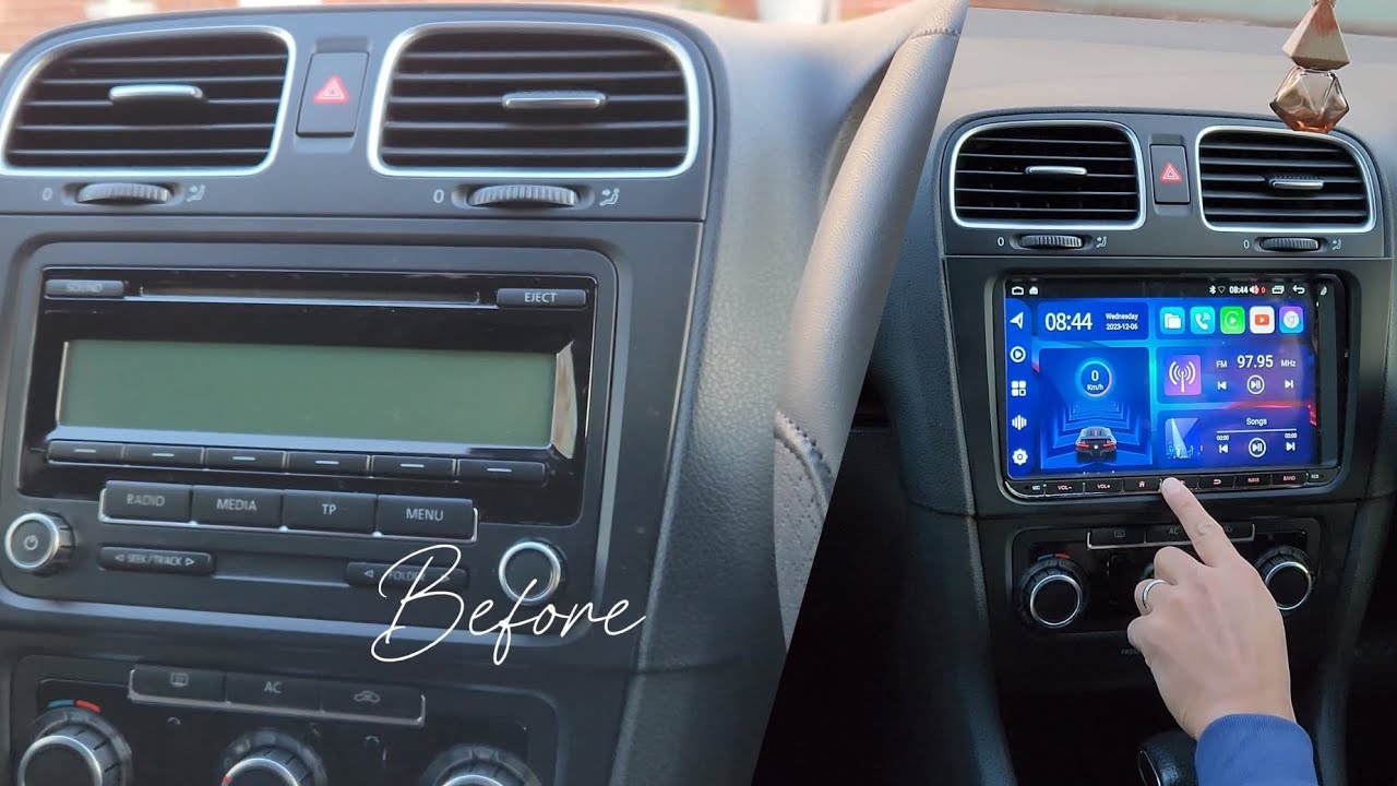 Автомагнитола Volkswagen Golf MK6 с сенсорным экраном и поддержкой Android Auto и Apple CarPlay.