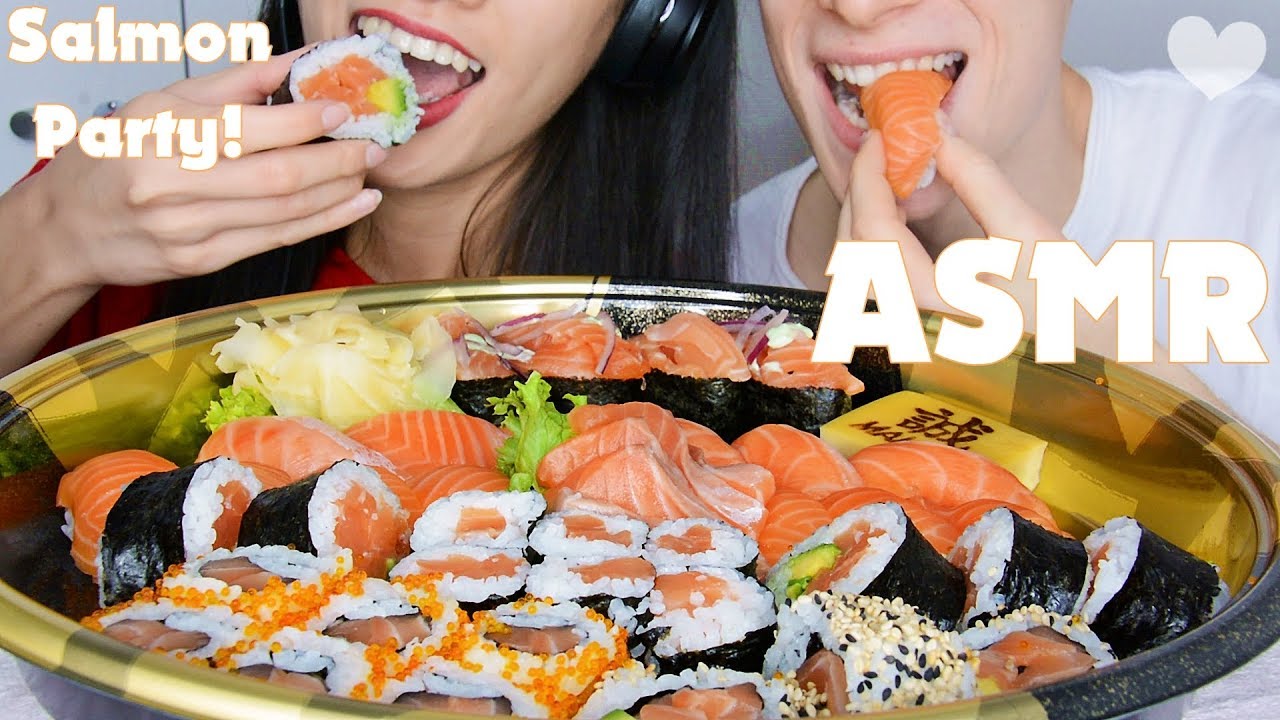 ASMR SALMON PARTY with BOYFRIEND [SUSHI, SASHIMI] *BIG BITES* - EATING SOUNDS [NO TALKING]