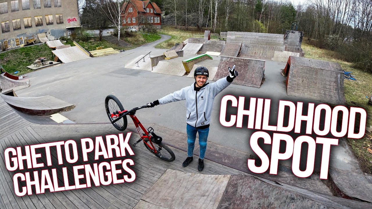 MTB TRICK CHALLENGES AT MY CHILDHOOD SKATEPARK!! (Now ghetto park)