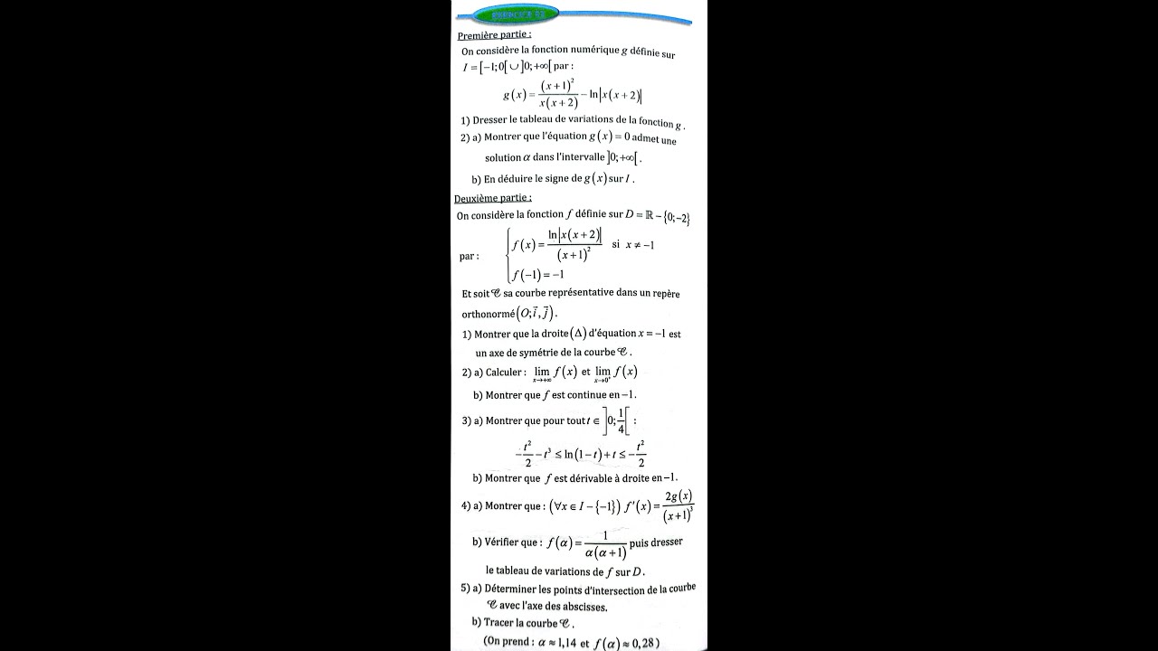 Fonctions logarithmes 2 bac SM Ex 53 page 196 Almoufid