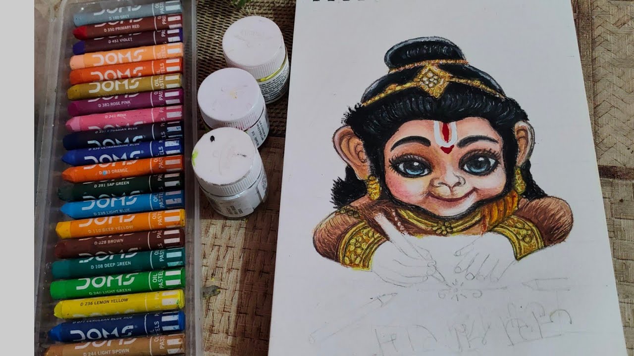 Little Hanuman Ji Drawing, Hanuman Ji, Oil Pastel Colour Colour 